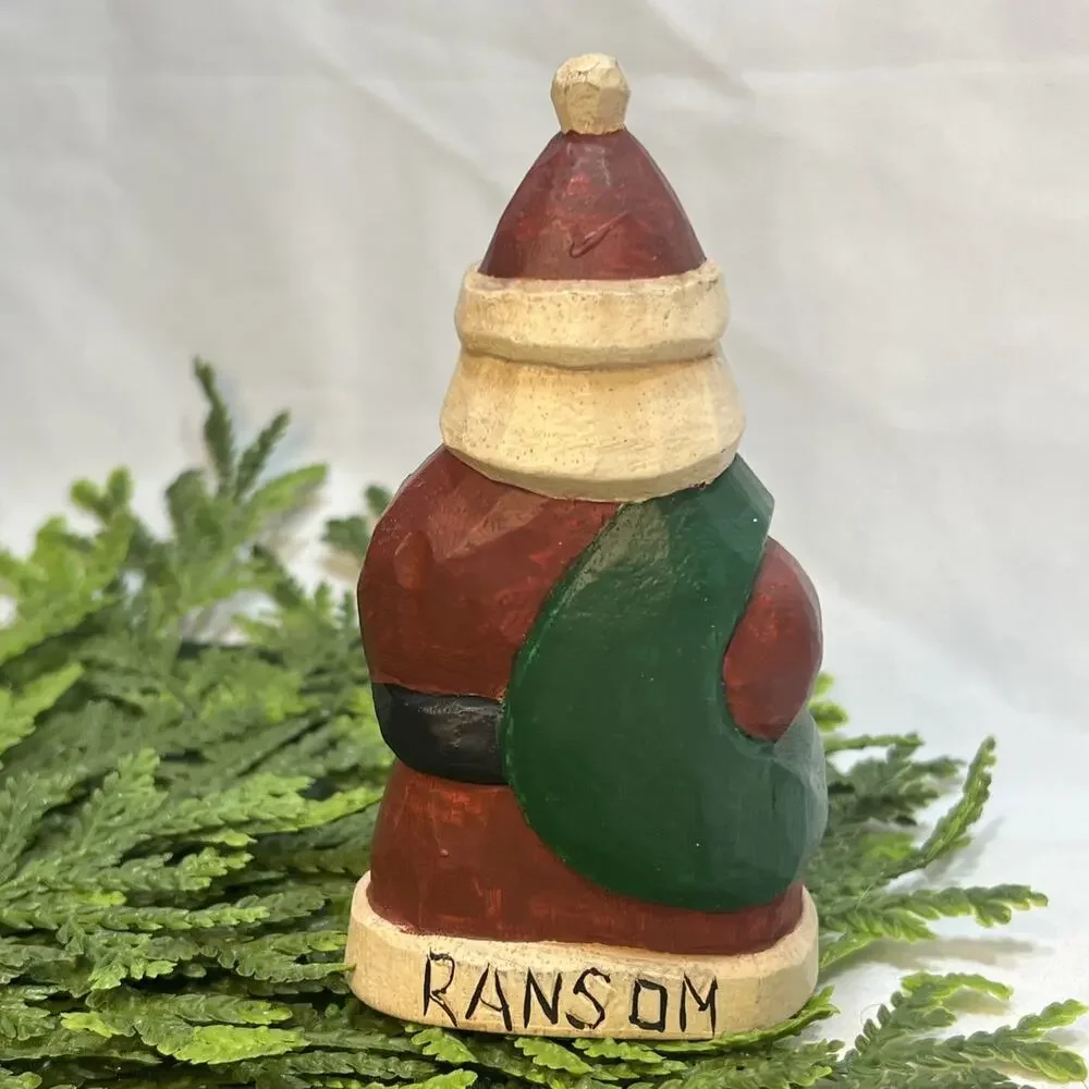 Hand Carved Painted Wood Santa By Ron Ransom Angelworks Folk Art Primitive